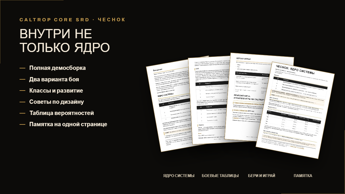 Примеры страниц из «Чеснок»: Caltrop Core SRD